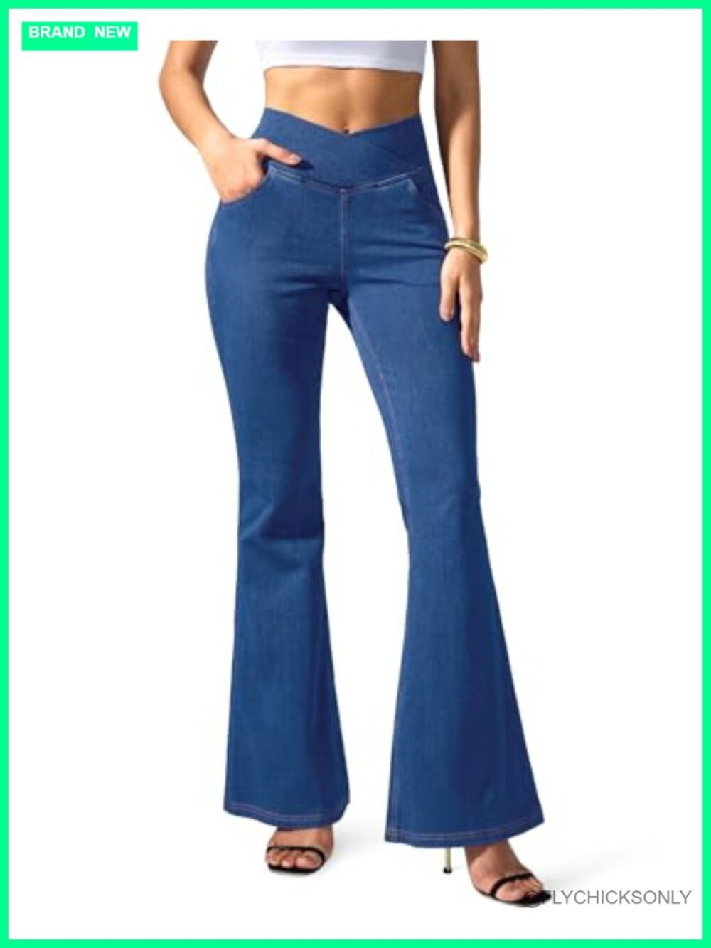 Women's High Waisted Flare Jeans Stretchy Knit Bell Bottom Pull-On Jeans